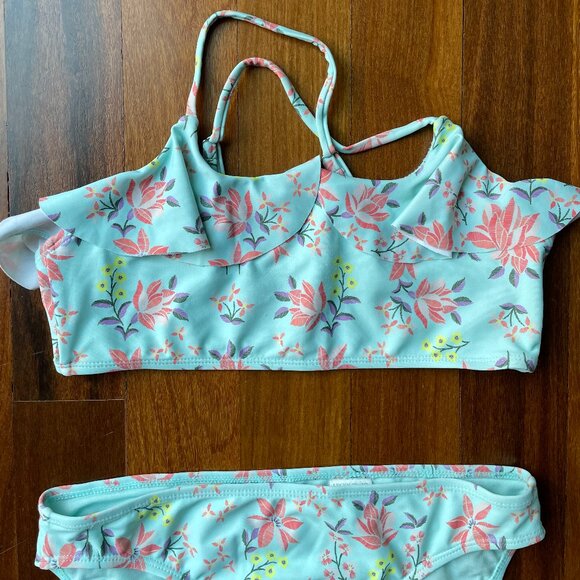 Lucky Brand Youth Girl’s Blue Floral Two Piece Bikini Set Swimwear - Picture 3 of 6